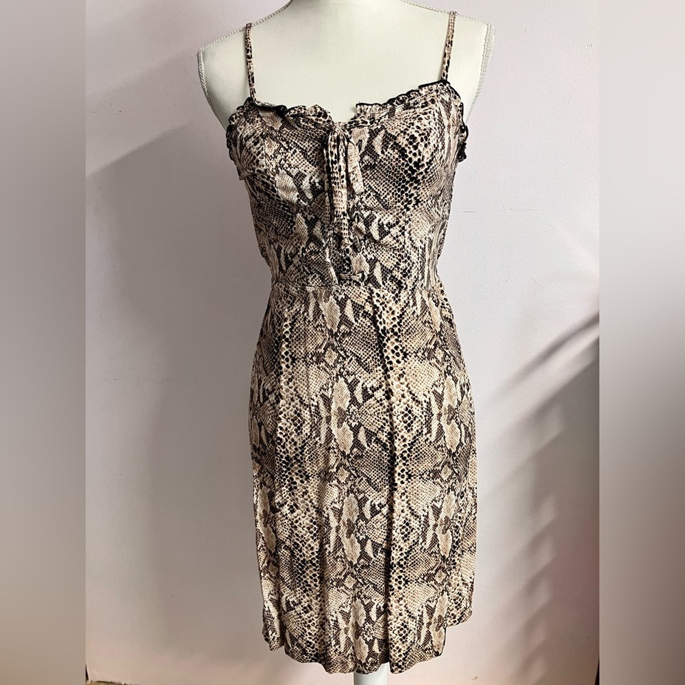Women’s Summer Dress, Size XS, Snakeskin Print, Tan/Brown, Spaghetti Straps